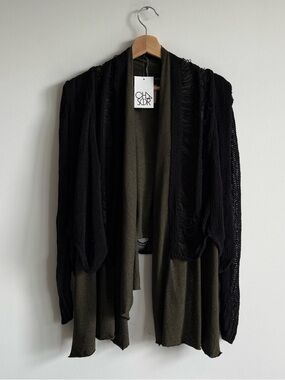 Chaser Black Draped Cardigan Lightweight Open Front Boho Layer NWT